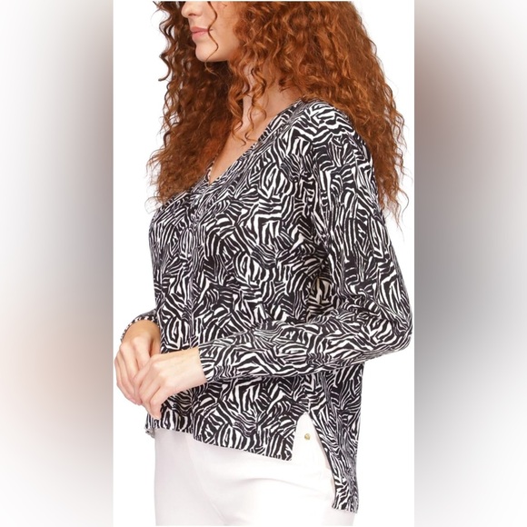 Michael by Michael Kors Black White Zebra vneck pullover sweater NWT size large - Picture 2 of 9